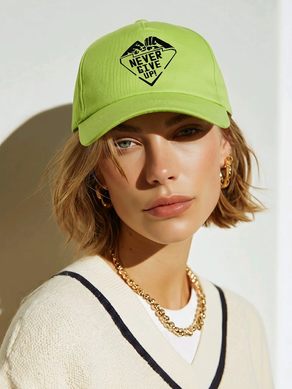Unisex Never Give Up! Lime Green Baseball Cap